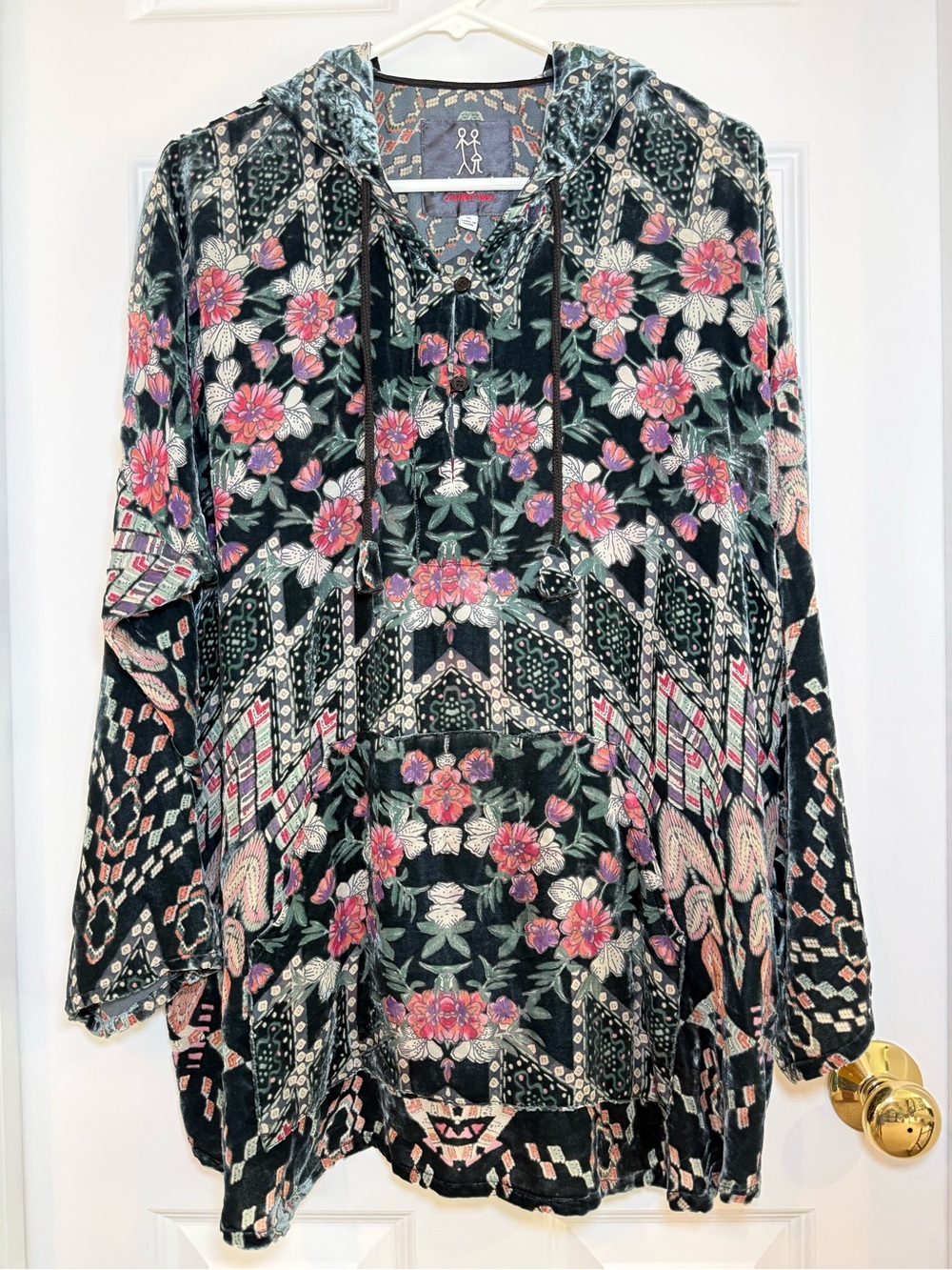 Johnny Was Marami Burnout Hoodie Pete & Greta Silk Blend Velvet Floral Size XL